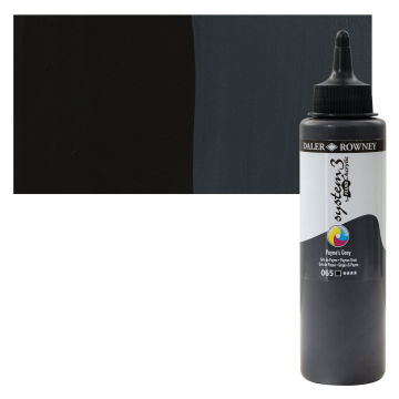 Daler-Rowney System3 Fluid Acrylics - Payne's Gray, 250 ml bottle with swatch