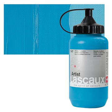 Open in modal - Lascaux Artist Acrylic - Phthalo Turquoise Blue, 390 ml Tube and swatch