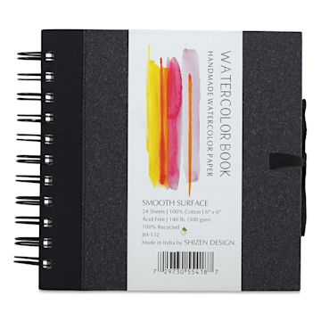 Open in modal - Shizen Watercolor Journals - Front view of 6" x 6" Hot Press Journal with black cover