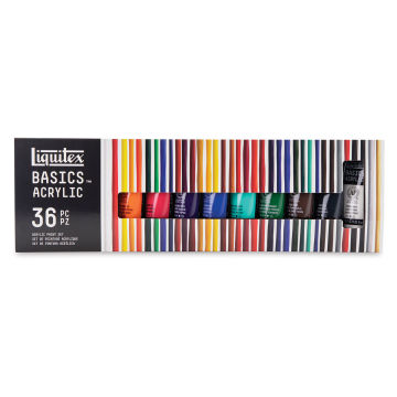 Liquitex Basics Acrylic Paint, Set of 36, 0.74 oz. Front of package.