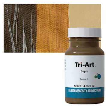 Open in modal - Tri-Art High Viscosity Artist Acrylic - Sepia, 120 ml jar and swatch