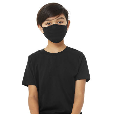 Bella Canvas Kids Reusable Face Mask - Front view of Child in Black Mask