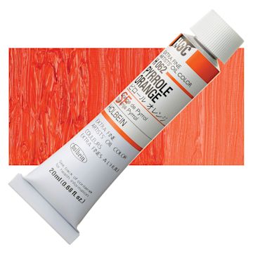 Open in modal - Holbein Artists' Oil Color - Pyrrole Orange, 20 ml tube and swatch