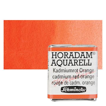 Open in modal - Schmincke Horadam Aquarell Watercolor - Cadmium Red Orange, Half Pan and swatch