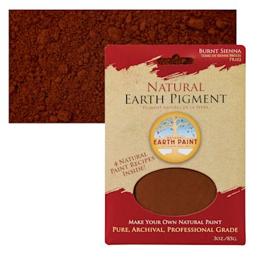 Open in modal - Natural Earth Paint Earth & Mineral Pigment - Burnt Sienna, 3 oz package and swatch