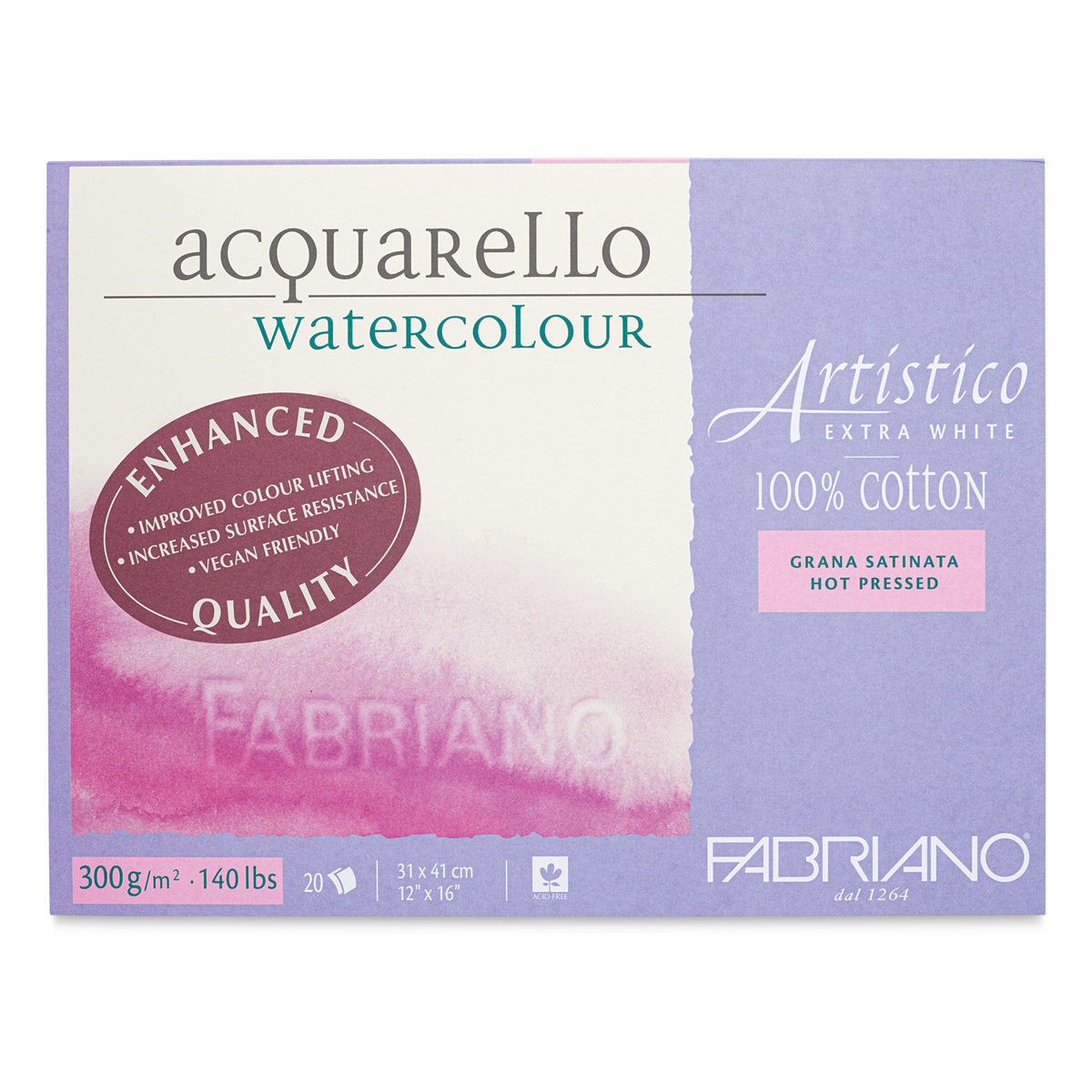 Fabriano Artistico Watercolor Block - 7x10 Vegan Extra White, 140lb Cold  Press (20 Sheets)