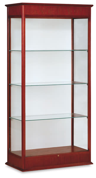 Open in modal - Varsity Series Display Case, -left angle view showing three glass shelves  and Plaque back 