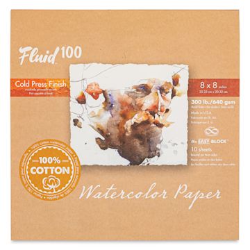 Open in modal - Fluid 100 Watercolor Paper Block - 8" x 8", Pkg of 10 Sheets, 300 lb, Cold Press