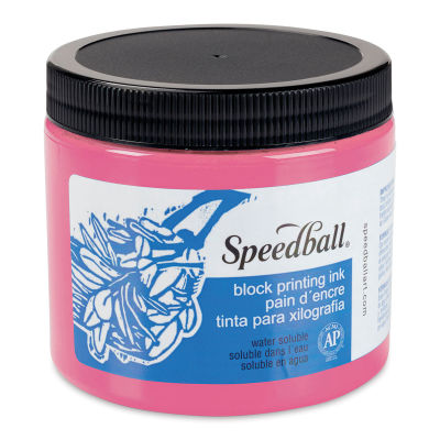 Speedball Water-Soluble Block Printing Ink - Fluorescent Hot Pink, 16 oz