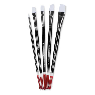 Angelus Synthetic Paint Brush Set - Assorted, Set of 5, Short Handle (full length, outside of package)