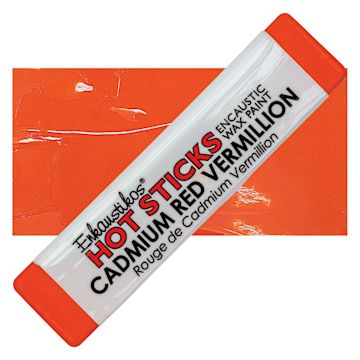 Open in modal - Enkaustikos Hot Sticks Encaustic Wax Paint - Cadmium Red Vermillion, 13 ml stick and swatch