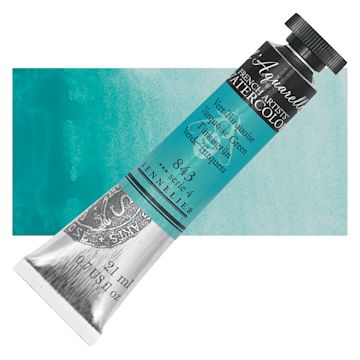 Open in modal - Sennelier French Artists' Watercolor - Turquoise Green, 21 ml Tube and swatch
