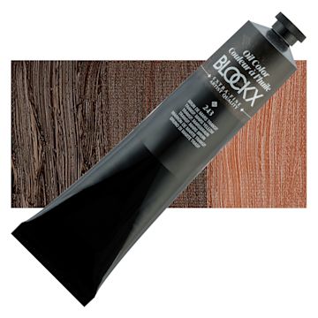 Open in modal - Blockx Artist Oil Color - Transparent Mars Brown, 200 ml tube and swatch
