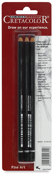 Charcoal Pencils - Front of blister package of 3 Pencils