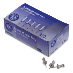 Advantus GEM Aluminum Push Pins - Closed box of 3/8" Push Pins with 3 loose