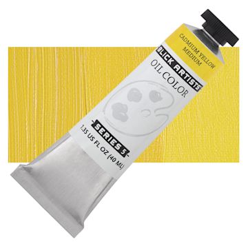 Open in modal - Blick Artists' Oil Paint - Cadmium Yellow Medium, 40 ml tube and swatch