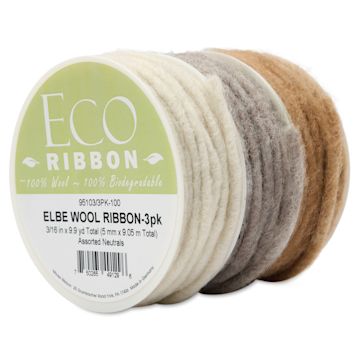 Open in modal - Morex Elbe Wool Ribbon - Neutrals, Pkg of 3, at an angle
