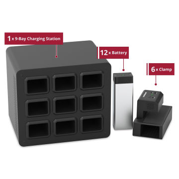 KwikBoost EdgePower Desktop Charging Station System - Continual Use Set, components laid out. 