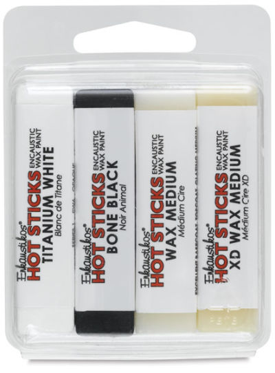 Enkaustikos Hot Sticks Encaustic Wax Paint Sets - Front of package of 4 Pc Set of Basic Colors