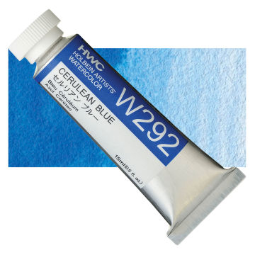 Holbein Artists' Watercolor - Cerulean Blue, 15 ml tube and swatch