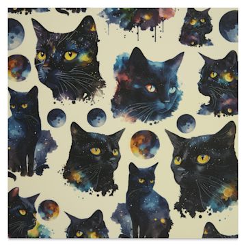 Open in modal - Elan Transfers Overglaze Decal Sheet - Celestial Cats - close-up