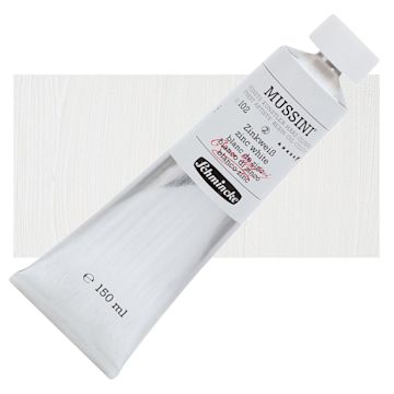 Open in modal - Schmincke Mussini Oil Color - Transparent, Zinc White, 150 ml tube and swatch