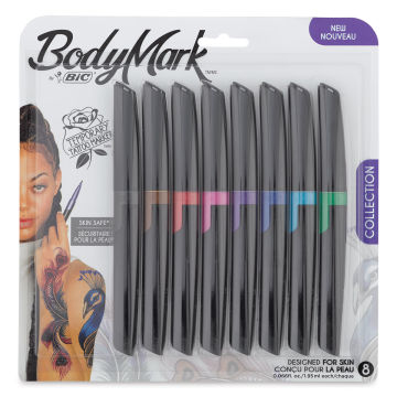 Bic BodyMark Temporary Tattoo Markers - Front of blister package of Assorted 8 Markers