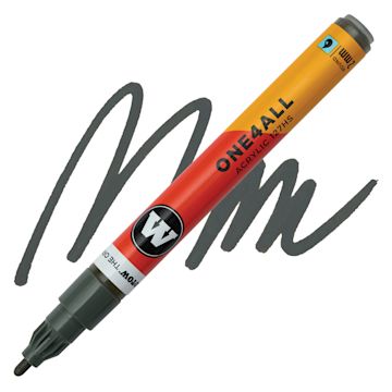 Open in modal - Molotow One4All Acrylic Marker - 2 mm Tip, Stone Grey Dark, Bullet Tip, swatch and marker