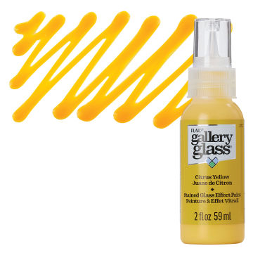 Gallery Glass Paint - Citrus Yellow, 2 oz swatch with bottle