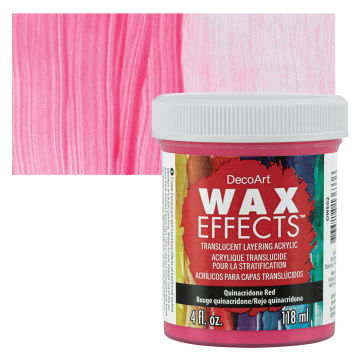DecoArt Wax Effects Acrylic Paint - Quinacridone Red, 4 oz Jar with swatch