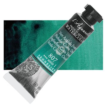 Open in modal - Sennelier French Artists' Watercolor - Phthalo Green Deep, 10 ml, Tube and swatch