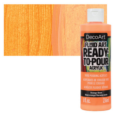 DecoArt Fluid Art Ready-To-Pour Acrylic - Neon Orange, 8 oz Bottle with swatch