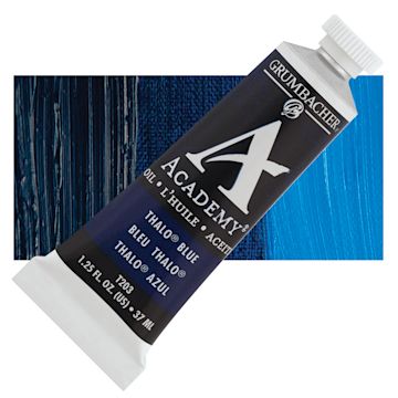 Open in modal - Grumbacher Academy Oil Color - Thalo Blue, 37 ml tube and swatch