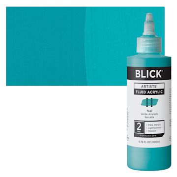 Open in modal - Blick Artists’ Fluid Acrylic - Teal, 200 ml bottle and swatch