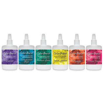 Color Burst Watercolor Powders - Set of 6 Bright Powder Bottles in row