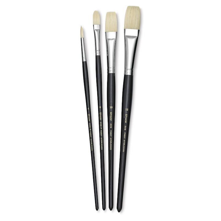 Utrecht Natural Chungking Pure Bristle Brush - Set of 4, Long Handle ...