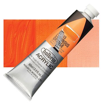 Open in modal - Holbein Heavy Body Artist Acrylic Paint - Luminous Orange, 60 ml tube and swatch