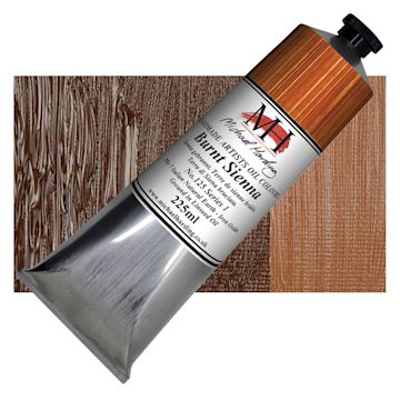 Open in modal - Michael Harding Artists Oil Paint - Burnt Sienna, 225 ml tube and swatch