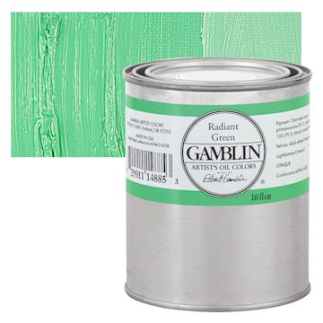 Open in modal - Gamblin Artist's Oil Color - Radiant Green, 16 oz can and swatch