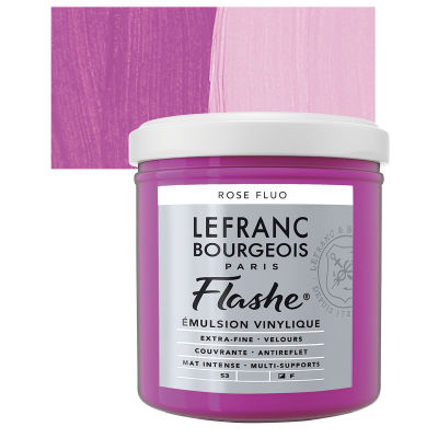 Lefranc & Bourgeois Flashe Vinyl Paint - Fluorescent Pink, 125 ml jar with swatch