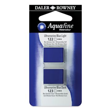 Open in modal - Daler-Rowney Aquafine Watercolors - Set of 2, Ultramarine Blue Light and Ultramarine Blue Dark, Half Pan