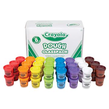 Open in modal - Crayola Dough - Package of 48 pc Classpack shown behind 48 tubs lined up by color