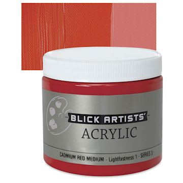 Open in modal - Blick Artists' Acrylic - Cadmium Red Medium, 16 oz jar and swatch