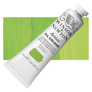 Open in modal - Winsor & Newton Artists' Oil Color - Cadmium Green Pale, 37 ml tube and swatch