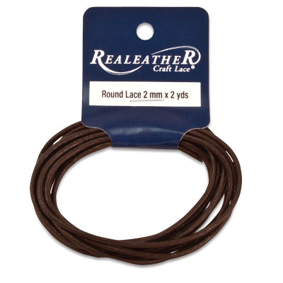 Realeather Round Leather Lace - Loop of Brown cord on hang tag