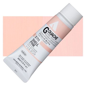 Open in modal - Holbein Acrylic Gouache - Shell Pink, 40 ml tube and swatch