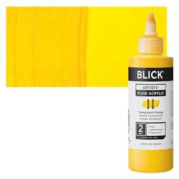 Open in modal - Blick Artists’ Fluid Acrylic - Transparent Orange, 200 ml bottle and swatch
