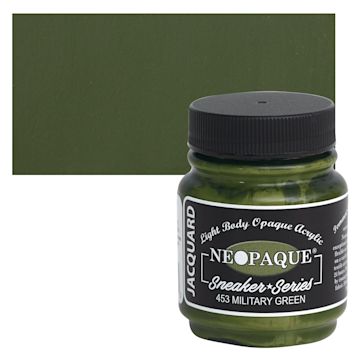 Open in modal - Jacquard Neopaque Acrylic - Military Green, 2.25 oz jar and swatch
