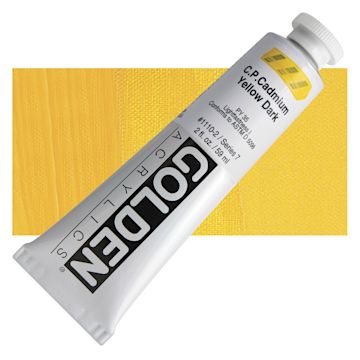 Open in modal - Golden Heavy Body Artist Acrylic - Cadmium Yellow Dark, 2 oz Tube and swatch
