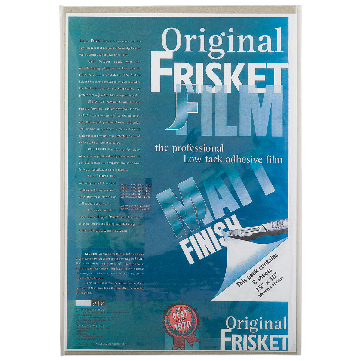 Frisket : Masking Film : 8 Sheet Pack : 25.4x38.1cm : Matt